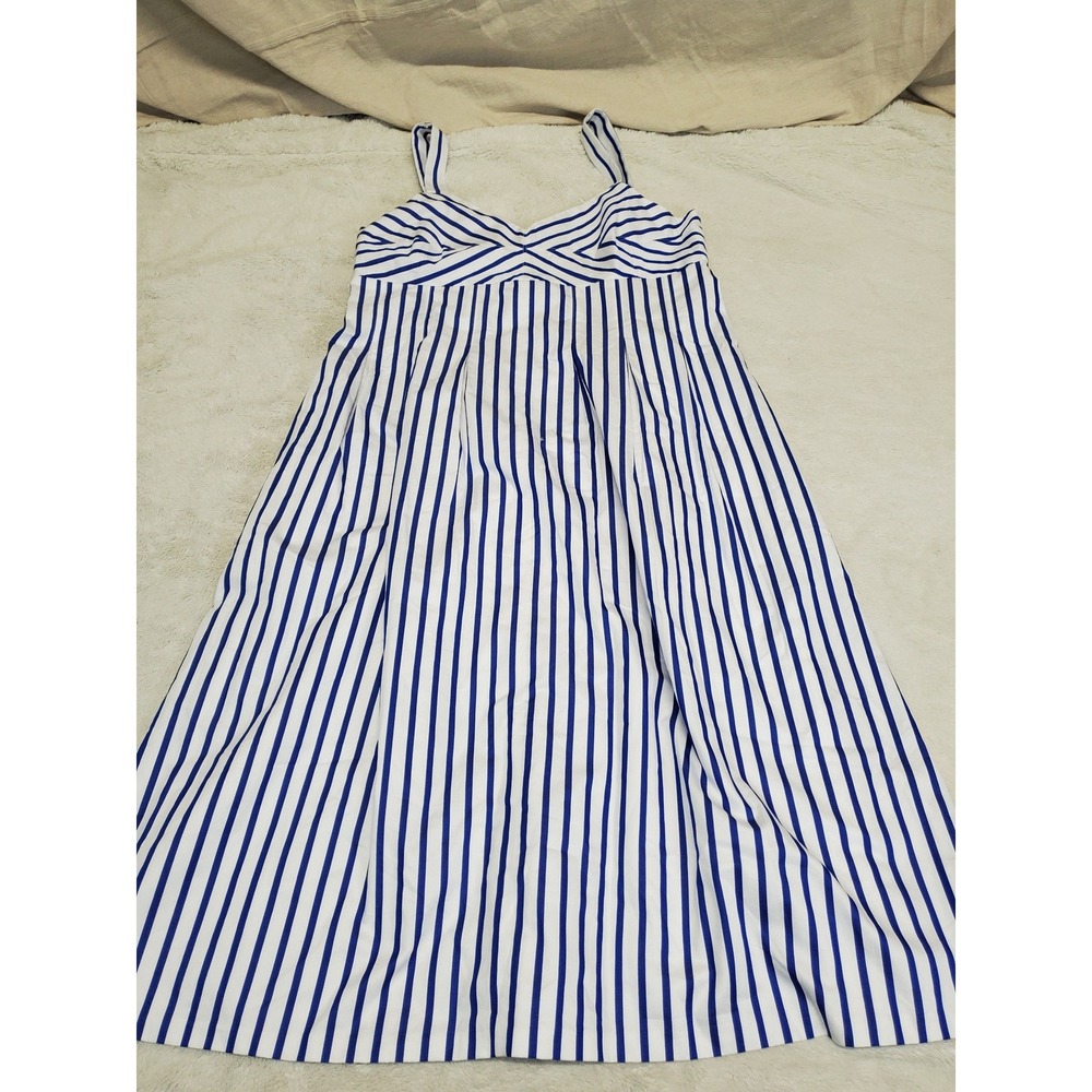 Talbots Blue White Striped Strapless Midi Sun Dress 10 Petite Casual Classic